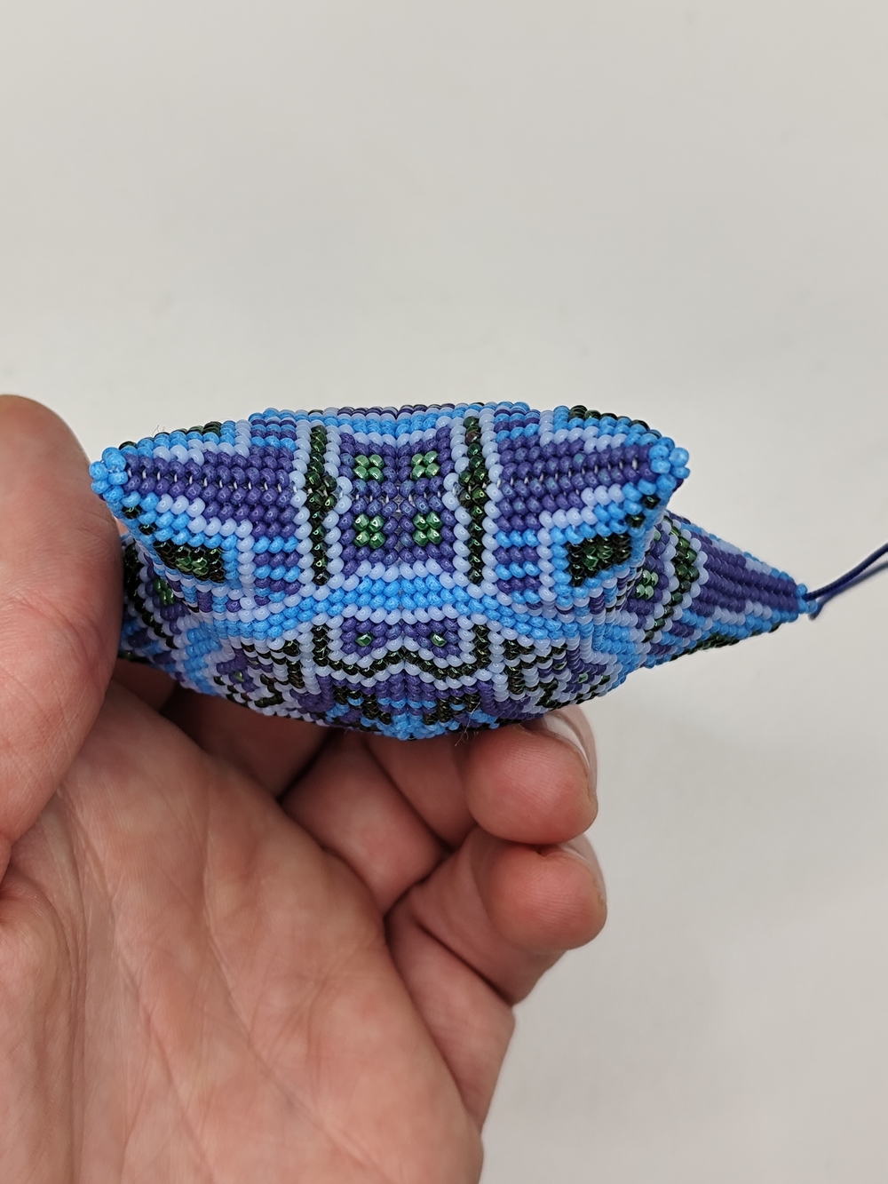 Handmade Beaded Star Ornament in Light Blue, Blue & Green - Picture 3 of 7